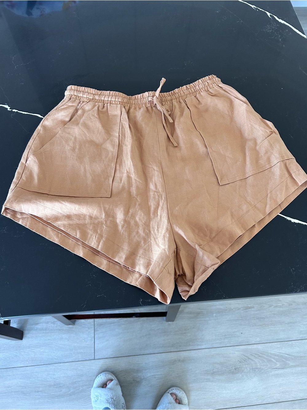 NWT Madison The Label James Shorts Camel Linen Blend High Rise Neutral Minimal